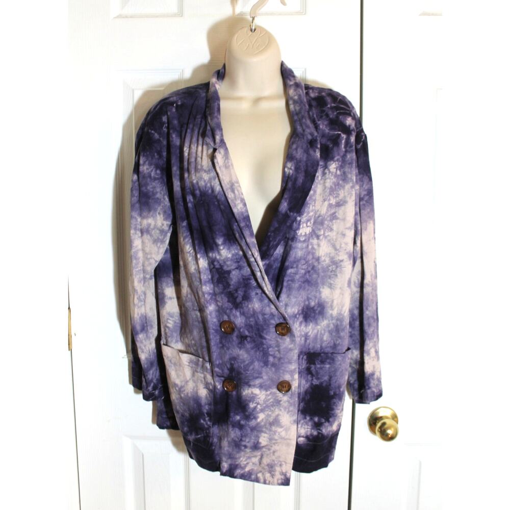 Amadi Anthropologie Purple Tie Dye Linen Blend Blazer sz M